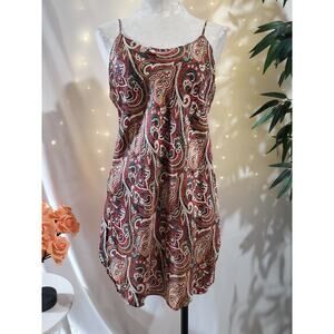 Lord & Taylor Vtg Silk Paisley Mini Chemise Slip Dress Size L Boho Forest Fairy